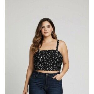 Express Black White Polka Dot Smocked Crop Cami Top XL NWT Adjustable Straps